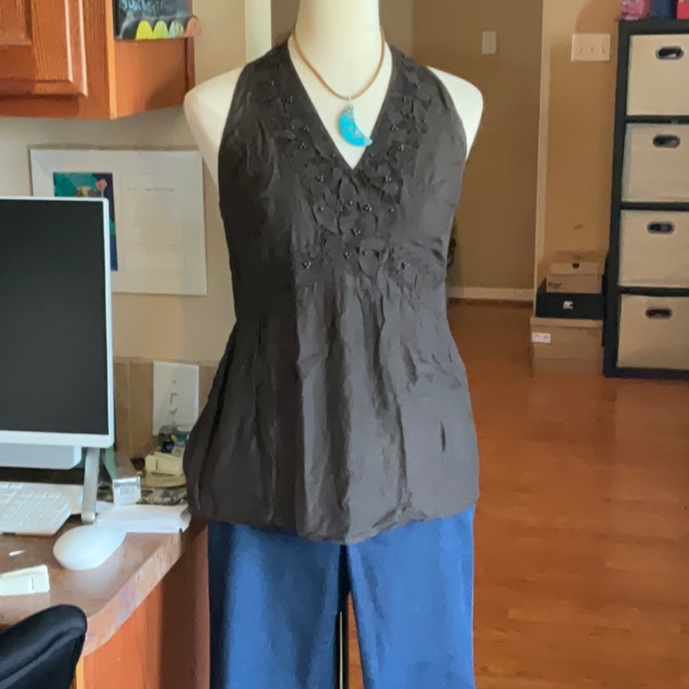 ANN TAYLOR Dark Brown Halter Blouse Size 4, Preowned
